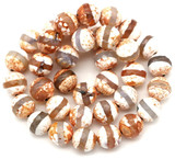 Approx. 15" Strand 10mm Faceted Agate  Dzi-Style Round Beads, Striped Orange/White