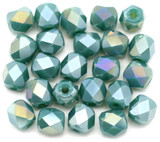 24pc 6x5mm Crystal Faceted Cubic Cylinder Beads, Opaque Dark Turquoise AB