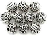 10pc 8mm Fancy Circle-Patterned Round Spacer Beads, Antique Silver