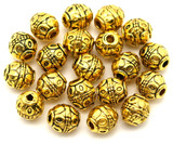 20pc 8mm Circle-Patterned Round Spacer Beads, Antique Gold