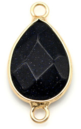 Approx. 27x14mm Blue Goldstone (Man-Made) & Brass Stylized Teardrop Focal Link, Gold