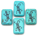 4pc Approx. 29.5x19.5mm Synthetic Turquoise (Man-Made) Rectangle Beads w/Lizard Print