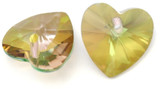 2pc 12mm Crystal Faceted Heart Drops, Vitrail Green