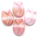 4pc 16x11mm Czech Pressed Glass Tulip Beads, Opaque Pink & White Swirl