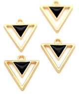 4pc 19x17mm Enameled Double Triangle Charms, Gold/Black