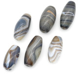 Approx. 27x15mm Banded Agate (Dyed) Cylinder Barrel Bead (Colors Vary- Brown/White/Blue/Gray)