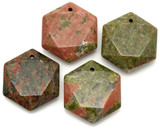 Approx. 29x25mm Unakite Faceted Hexagon Pendant