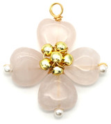 Approx. 29x25mm Rose Quartz Beaded Shamrock 4-Leaf Clover Pendant