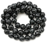 Approx. 15.5" Strand 8mm Dark Serpentine Round Beads w/Carved Circle Pattern