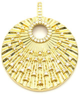 43x36mm 18k Gold-Plated Brass & Cubic Zirconia Sunburst Round Medallion Pendant