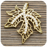 25x23mm 18k Gold-Plated Brass & Cubic Zirconia Leaf Pendant