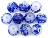 10pc 8mm Swirled Lampwork Round Beads, White w/Vivid Sapphire