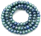 Approx. 15" 6x4mm Strand Malaysia "Jade" (Dyed & Luster-Coated Quartz)Smooth Rondelle Beads, Blue-Green Shimmer