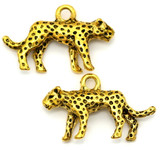 4pc 15x24mm Leopard Charms, Antique Gold