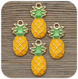 4pc 24x11mm Enameled Pineapple Charms, Gold/Yellow/Green