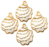 4pc 21x16mm Enameled Shell Charm, Ivory & Gold