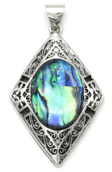 52x33mm Rhombus Frame w/Oval Abalone Shell Pendant, Antique Silver