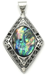 52x33mm Rhombus Frame w/Oval Abalone Shell Pendant, Antique Silver