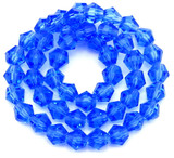 Approx. 9.5" Strand 6mm Crystal Faceted Bicone Beads in Medium Sapphire Blue