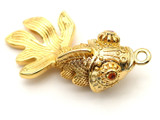 Approx. 28x15mm 18k Gold-Plated Brass & Cubic Zirconia Articulated Goldfish Pendant
