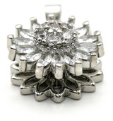 19x17mm Brass & Cubic Zirconia Daisy Fidget Spinner Pendant/Charm, Silver