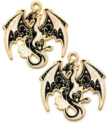 2pc 28x26mm Enameled Dragon Pendant, Black/White/Gold
