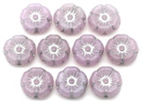 10pc 8mm Czech Pressed Glass Hawaiian Flower Beads, Milky Pink w/Silver Coat