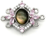 22x17mm Brass w/Cubic Zirconia & Black Lip Shell Fancy Magnetic Clasp, Platinum