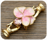 Approx. 33x17mm 18k Gold-Plated Brass & Pink Cubic Zirconia Enameled Flower Double Fold-Over Clasp, White & Pink