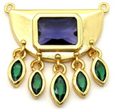 24x22mm Brass & Cubic Zirconia Semi-Circle Pendant, Gold