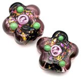 2pc 15mm Lampwork Glass Flower Beads in Amethyst w/Foil and Flower Accents