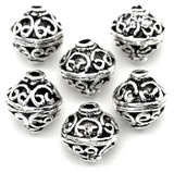 6pc 9mm Ornate Lantern-Style Round Beads, Antique Silver
