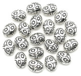 20pc 7.5x6mm Patterned Lentil Beads, Antique Silver