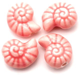 4pc Approx. 12x15mm Handmade Glazed Porcelain Nautilus Bead, Pale Pink