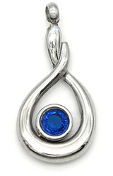 18x9mm Brass & Cubic Zirconia Teardrop Pendant, Silver & Sapphire Blue