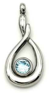 18x9mm Brass & Cubic Zirconia Teardrop Pendant, Silver & Pale Blue