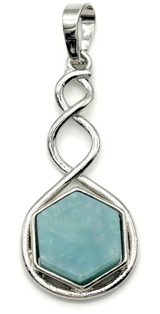 38x17mm Amazonite Hexagon Twist Pendant, Antique Silver