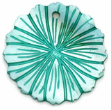 Approx. 32mm Freshwater Shell (Dyed) Carved Flower Pendant, Aqua