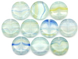 10pc 10mm Czech Pressed Glass Coin Beads, Crystal w/Sage & Blue Swirl