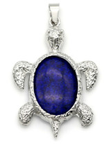 1pc 46x31mm Sea Turtle Pendant w/Green Aventurine, Lapis Lazuli