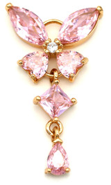 32x18mm Cubic Zirconia & Brass Butterfly Pendant,Pink/Gold