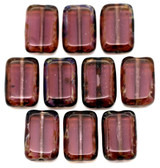 10pc 12x8mm Czech Table-cut Glass Rectangle Beads, Amethyst/Picasso