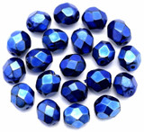 CLOSEOUT: 20pc 6mm Czech Fire-Polished Glass Faceted Round Beads, Jet/Metallic Blue Pearl (PLEASE READ)