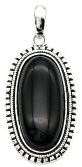 40x22mmObsidian Oval Pendant, Antique Silver