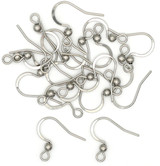 20pc 16x18mm 21-Gauge Stainless Steel Flat Fishhook Earwires w/3mm Ball Accent