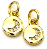 2pc 9x7mm 18k Gold-Plated Brass & Cubic Zirconia Moon Charms