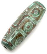 Approx. 14x39mm Dzi-Style Agate (Dyed/Heated) Focal Barrel Bead, Crackled Blue-Green w/White-Brown
