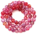 14" Strand 6mm Dragon Veins Agate (Dyed/Heated) Round Beads, Red & Pink