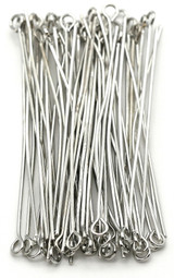 50pc 21-Gauge 50mm Steel Eye Pins, Silver