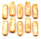 10pc 15x5mm Czech Pressed Glass Rectangle Beads, Alabaster Picasso w/Marbled Peach